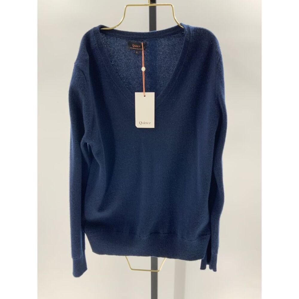 Quince Cashmere V-Neck Sweater Blue S